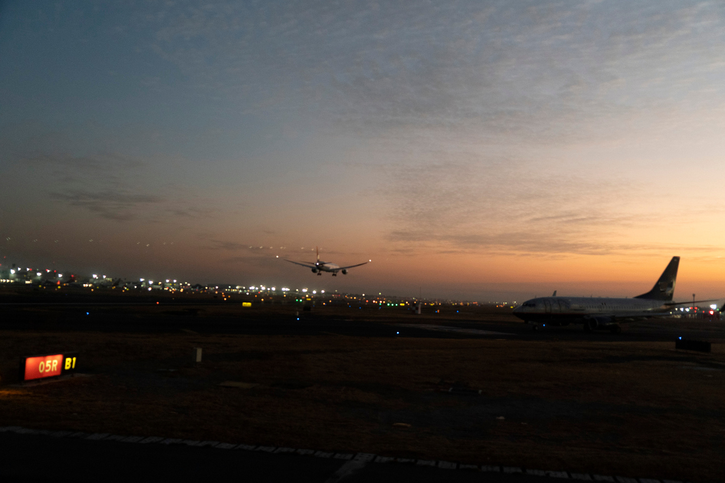 Mexico city airport operations at sunrise